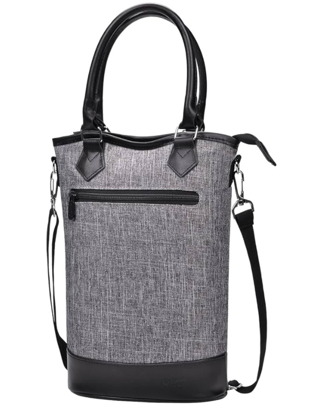 Insulated Gray Wine Tote Bag with Black Trim - Picture 3 of 5
